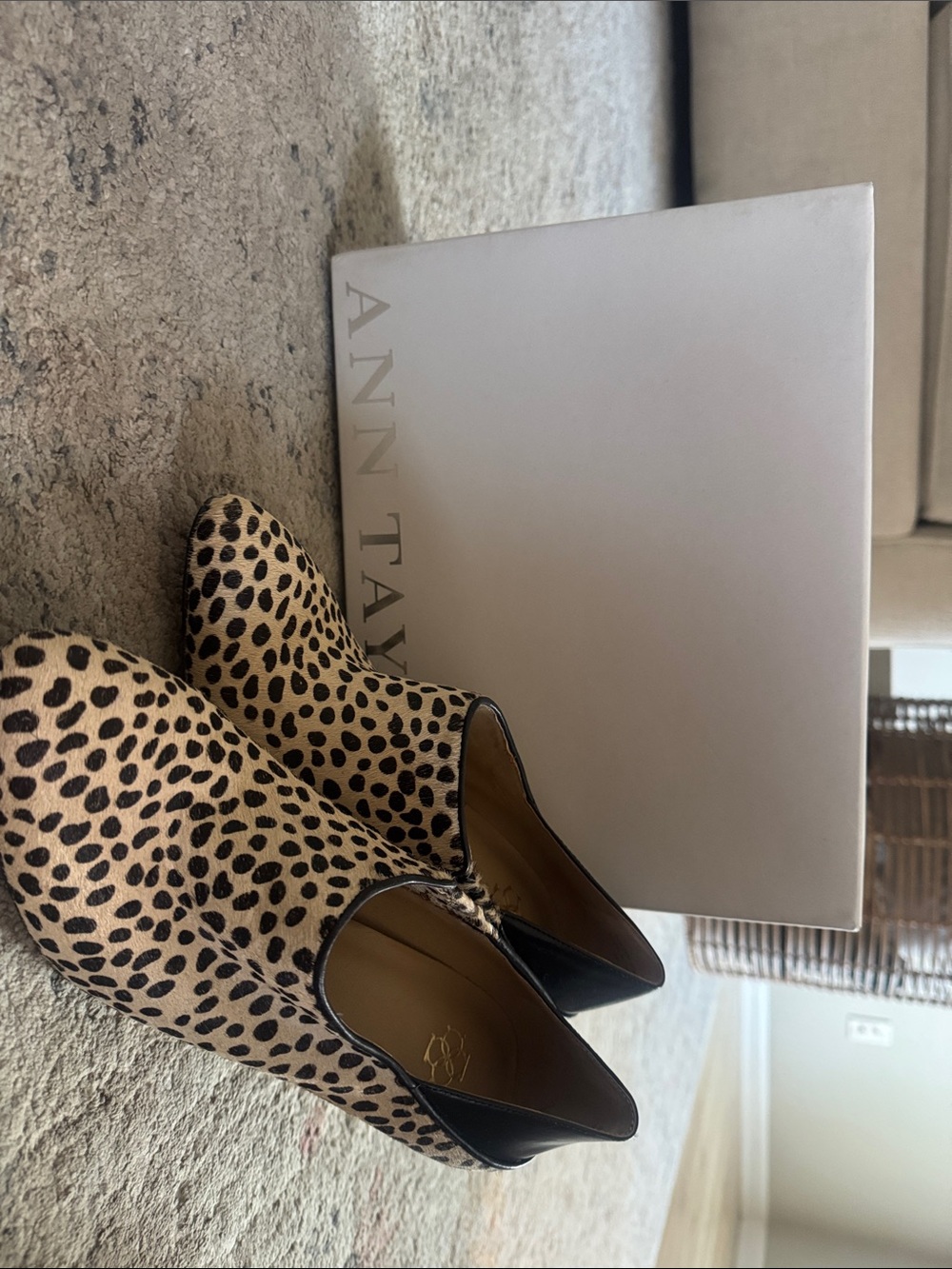 Ann Taylor Leopard-Print Ankle Booties in Tan and Black